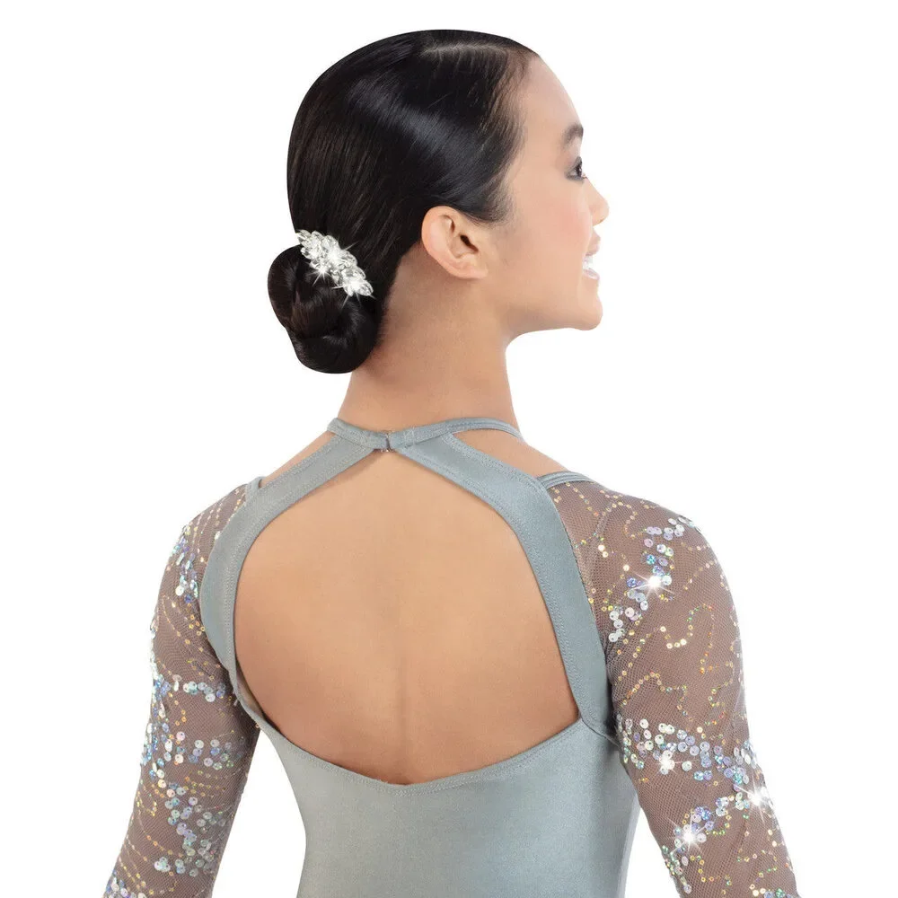 Pre-Owned Dance Costume Revolution RC22843 Medium Child Silver Jazz Sequins
